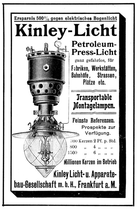 Werbeanzeige 1908 Kinley Licht